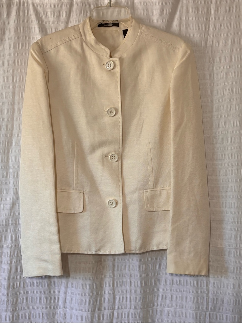 Liz Claiborne Linen Silk Collarless Blazer Cream Sz 12